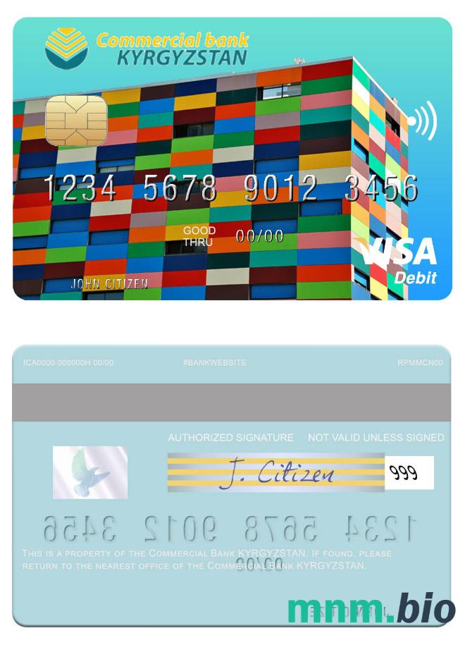 Kyrgyzstan Commercial Bank KYRGYZSTAN visa debet karta przykład w formacie PSD